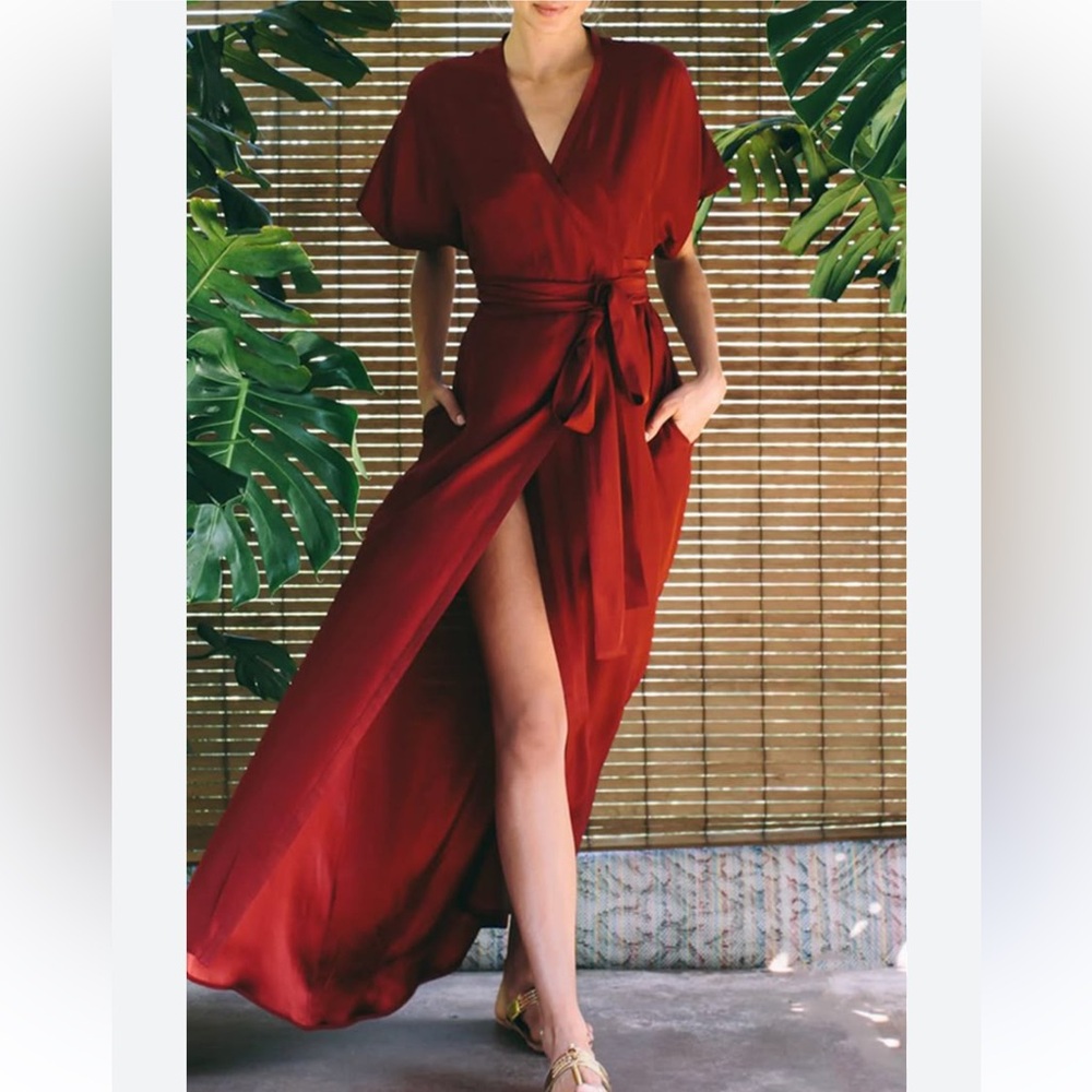 Elegant Burgundy Maxi Wrap Dress